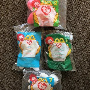 5/$15 LOT Teenie Beanie Babies (2) 1996 & (2) 2000 Happy Meal Toys NIB